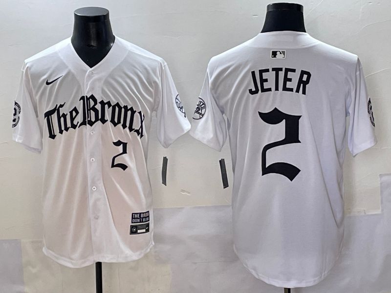 Men 2025 New York Yankees #2 Jeter White Five generations Joint Name Nike MLB Jersey style 4